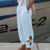 Ženske hlače za čišćenje ljetna casual labava pamučna i posteljina džepa Solid boja hlače za žene na