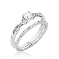 Infinity Loop 1. Carat Round Cut Diamond Moissite zaručni prsten, upleten venčani u srebrnim srebrom