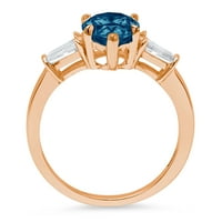 2. CT sjajan kruški rez prirodni London Blue Topaz 14K Rose Gold Trobotan prsten SZ 5.75