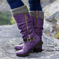 Ženske modne casual tople duge čizme High Boots s niskim potpeticama