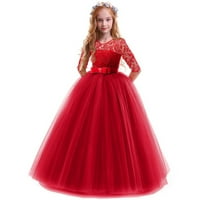 Djevojke 'haljine čipka propusnice dječja bowknot suknja midi haljina crvena 9y-10y