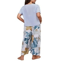 Ženske pidžame setovi višebojnih ležernih cvjetnih vrt pant za hlače s kratkim rukavima