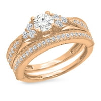1. Carat 14K ružičasto zlato okruglo rezanje bijelog dijamantskog zaručničkog prstena za angažman sa