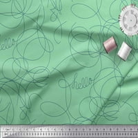 Soimoi Green Heavy Satin tkanina Hello Text & Thread Art & Craft Decor Tkanino od ispisano dvorište