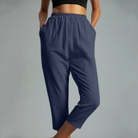 Žene Casual Solid Color džepovi Elastični struk Udobne ravne hlače dužine tele