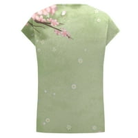HHEI_K Ljetni vrhovi za žene Ležerne prilike ispisa s kratkim rukavima V-izrez čipke patchwork majica