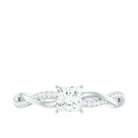 Princezov rezani solitaire moissitni zaručnički prsten, pleteni prsten za žene, srebrna srebra, US 3,50