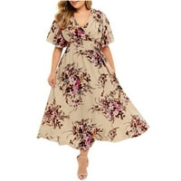 Ženske haljine, Klizaly ljetne haljine za žene plus veličine modne žene cvjetne tiskane s kratkim rukavima