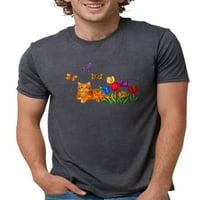 Cafepress - Narančasta mačka u Tulipanu Muška deluxe majica - Muška majica Tri-Blend