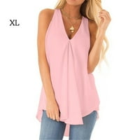 majica majica bez rukava bez rukava na vrhu V izrez labava ljetna krpa, plava, s ružičasti xl