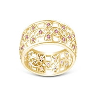 Izdubljenje cvjetni prsten okrugli rez simulirani ružičasti turmalin u 14k žuto zlato preko sterlinga