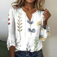 WOOD Plus veličine čišćenje modnog ženskog ljeta V-izrez rukava za ispis ležerne majice bluza bijela