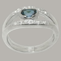 Britanci izrađeni sterling srebrni prirodni London Blue Topaz & Cubic cirkonia ženski Obećani prsten