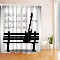 Kalendarski dekor gitara na klupi sa mjesecima crne poliesterne tkanine Kupatilo za zavjese za tuširanje