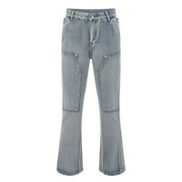 B91XZ muške hlače Ležerni američki stil patchwork patent patentnih traperica mladenačka modna ulica