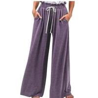 Široke noge labave pantalone za žene Ljeto Visoko struksko crteži škrt sa džepovima meko pamučne pantalone