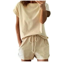 Kratke hlače za žene, labave solidne boje kratkih rukava kućice trčanja Beige XL