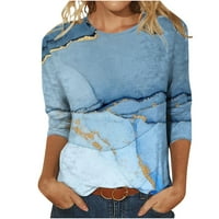 Ženska rukav trendy bluza, ležerna majica za posade Crew Mart Morble Print TEE majica Jedinstvene zabavne
