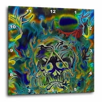 3Droza Trippy Colors Fire Skull Goth Fantasy Sažetak Digitalna umjetnost - Zidni sat, prema