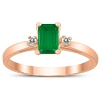 Ženski smaragdni rez 6x smaragdni i dijamantji tri kameni prsten u zlatu od 10k