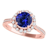 Mauli dragulji za žene 1. Carat Diamond Tanzanite prsten 4-prong 10k ruže zlato