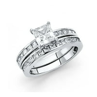 Jewels 14k Bijelo zlato Kubični cirkonijski CZ Vjenčani opseg i angažman mladenkini prsten Dvije postavljene