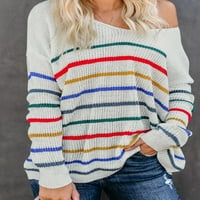 Asvivid ženski prugasti pleteni pulover casual off ramena u boji blok skakača dugih rukava dugih rukava