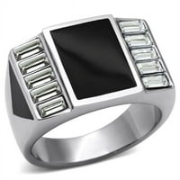 Muškarci visoko polirani prsten od nehrđajućeg čelika s gornjim klasom kristal u bistri - veličine 10