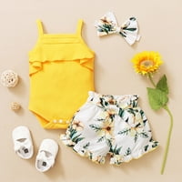 Dojenčad za bebe Girl Suspender Romper Bodysuit + Cvjetni print Kratke hlače Trake za glavu Outfits