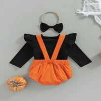 Sunost Halloween Baby Girls Outfit, puna boja lijeva rebra s dugim rukavima + bundeve Ghost tisak Suspender
