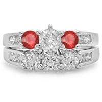 Zbirka Dazzlingock 14k Okrugli rubin i bijeli Diamond Dame Bridal Set prstena za angažman, bijelo zlato,