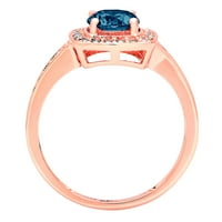 1. CT sjajan okrugli rez prirodni London Blue Topaz 14K Rose Gold Halo Solitaire sa Accentima prsten