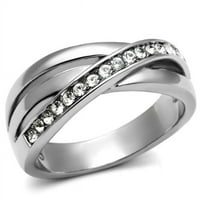 Ženski polirani prsten od nehrđajućeg čelika sa vrhunskom kristalom na vrhu - veličine 6