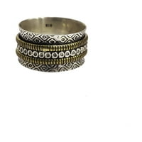 Checker Spinner Band, Meditacija, srebrni prsten, prstenje, dva tona prstena, fidgetski prsten, ručno