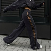 Streetwear hlače za žene Bočni prorez Pozajmljivanje izdubljenih visećih struka za struju Slim Fit ravne