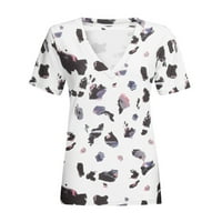 Penskeiy ženske modne vrhove smiješna tiskana majica Leopard V-izrez bluza Labavi fit Tee Tie-boja majice
