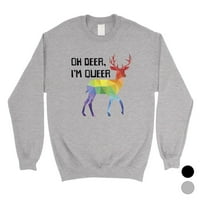 Deer Queer Rainbow Siva unise Sweishirt Božićni poklon