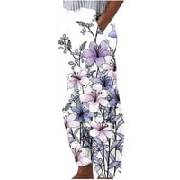 Lilgiuy ženski ljetni ispisani pamučni džep ravni rukav casual elastične struke labave hlače za vježbanje