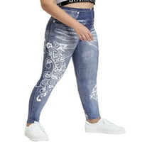 Avamo Women Plus Veličine Tajice Tummy Control Lažni Jeans Butt Lift Fau Traper Pant Skinny olovke hlače