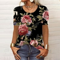 Ženska nova gumba V-izrez modni ispis kratkih rukava retro tiskana majica Top Casual Tops prevelike
