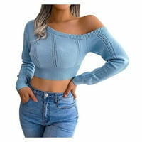 Ženski modni džemperi za žene plus veličine casual open-ramena dugim rukavima mirifne duge za žene crne