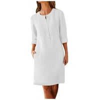 Ženska ljetna rukav pamučna haljina Ležerna haljina s labavim gumbom s džepovima Bijela SAD Veličina: