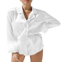 Douhoow ženske pidžame postavio je dugih rukava za perje manžete kratke hlače Ljeto labava odjeća