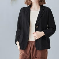TOQOT Ženska jakna za jaknu - dugme Dole pamučne i posteljine jeseni jakne za žene crna veličina XL