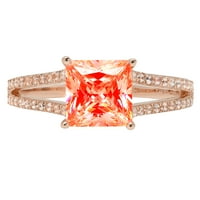 2.43ct Princess Cred Crveni simulirani dijamant 14K ružičasti ružičasto graviranje izveštaja za bridalnu