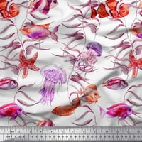 Soimoi Rayon Crepe od listova tkanine, morske i meduze ocean dekor tkanina Široka