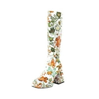 Asdoklhq kaubojske čizme za žene, jesenje i zimsko cvijeće Boja koja odgovaraju debelim ženskim cipelama
