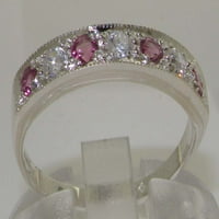 14k bijelo zlato Ženo Kubični cirkonijski CZ i ružičasti turmalinski prsten za vječnost - veličina 8.