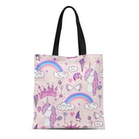 Platno Tote torba Pink Magic Cute Unicorn Baby Cartoon Castle Dijete trajne za višekratne rame