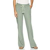 Cleariance Modne žene Ljetno casual labavo pamuk i posteljina džepa Solid pantalone zelene 3xl